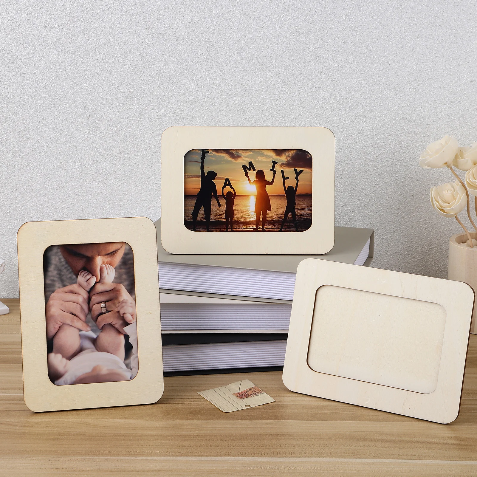 6 pcs DIY handmade foto Ácsolat hüvelyk (6 pieces) faipari Imázs kézműves gyerekeknek mesterségek Függőléges számára Plató kijelző Fa- Gyermek