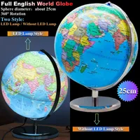Diámetro de la esfera 25 cm Globo terráqueo inglés puro HD impreso 360 °   Lámpara de escritorio con luz LED para enseñanza de estudiantes, globo de Metal ABS, artesanías de oficina