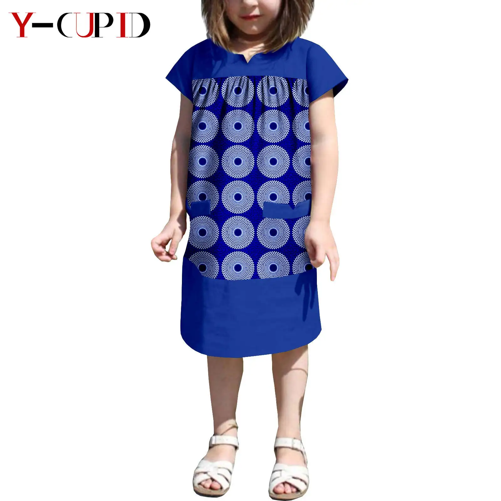 

African Clothes Dashiki Summer Cotton Print Loose Girls Dresses Kids Children Ankara Outfits Bazin Riche Patchwork Dress 2445007