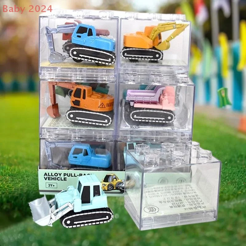 Juguete de coche de ingeniería de aleación extraíble de una pieza, modelo de diapositiva de inercia con caja de almacenamiento transparente