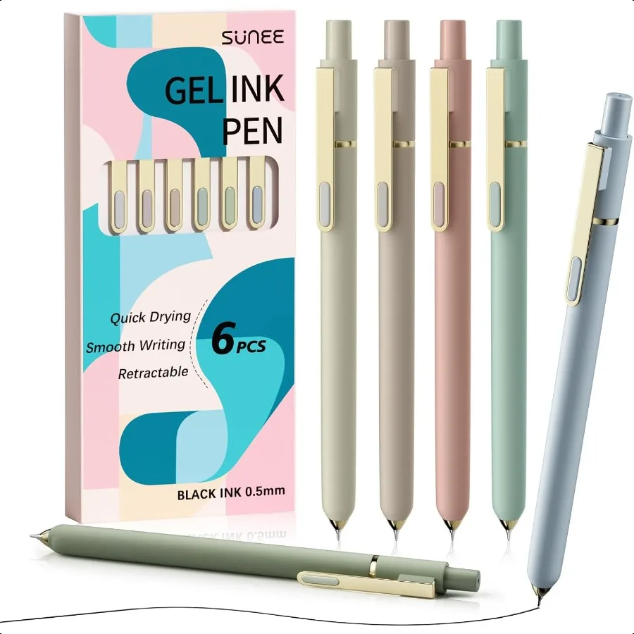 

Gel Pens 6 Pack 0.5mm Pens Fine Point Smooth Writing Pens with QuickDry Black Ink Cute Aesthetic School Office NoteTaking Pens