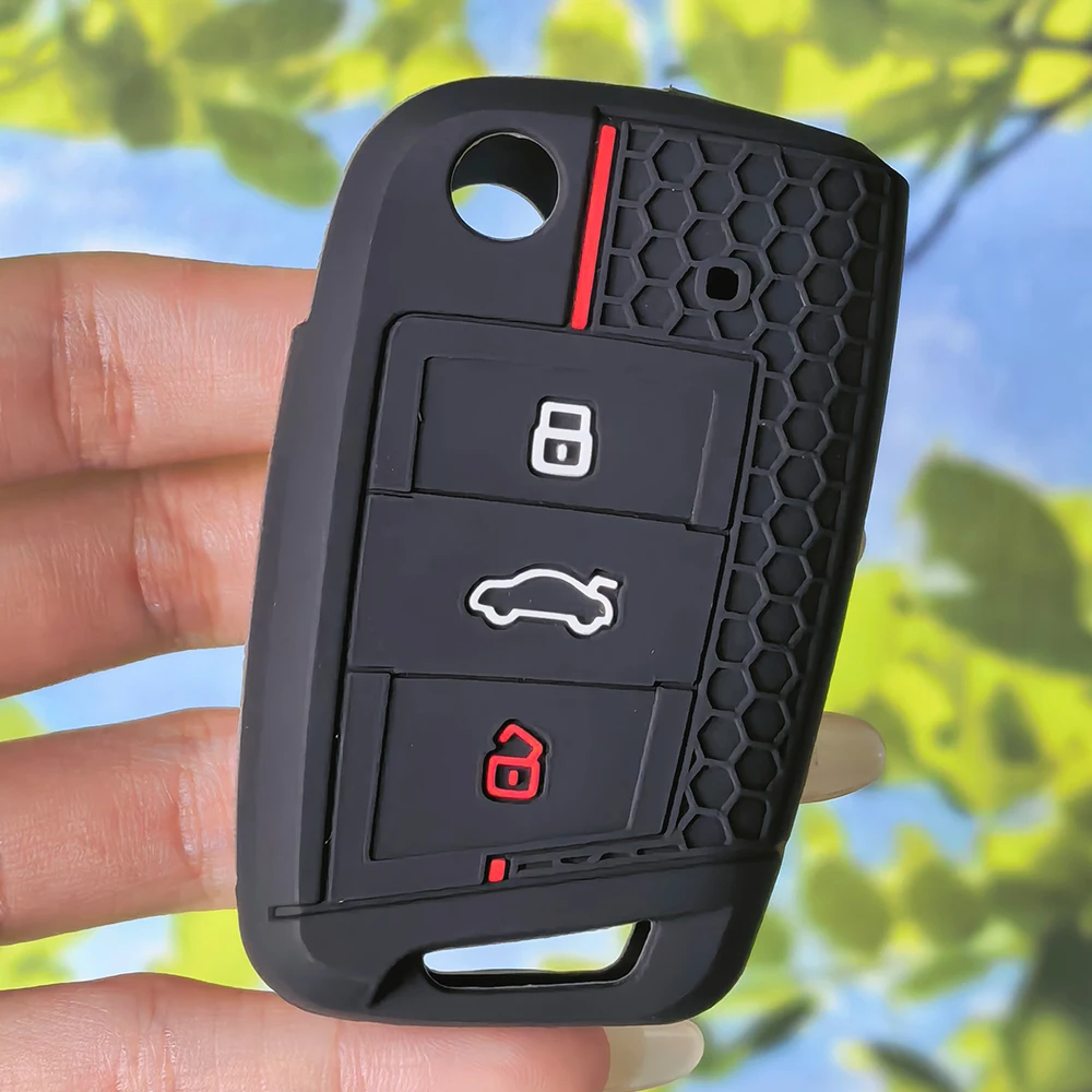 Silicone Key Cover with Keychain for VW Golf7 GTI POLO T‑Cross T‑Roc Tiguan Touran Skoda Octavia Kodiaq Seat Ibiza Leon Ateca