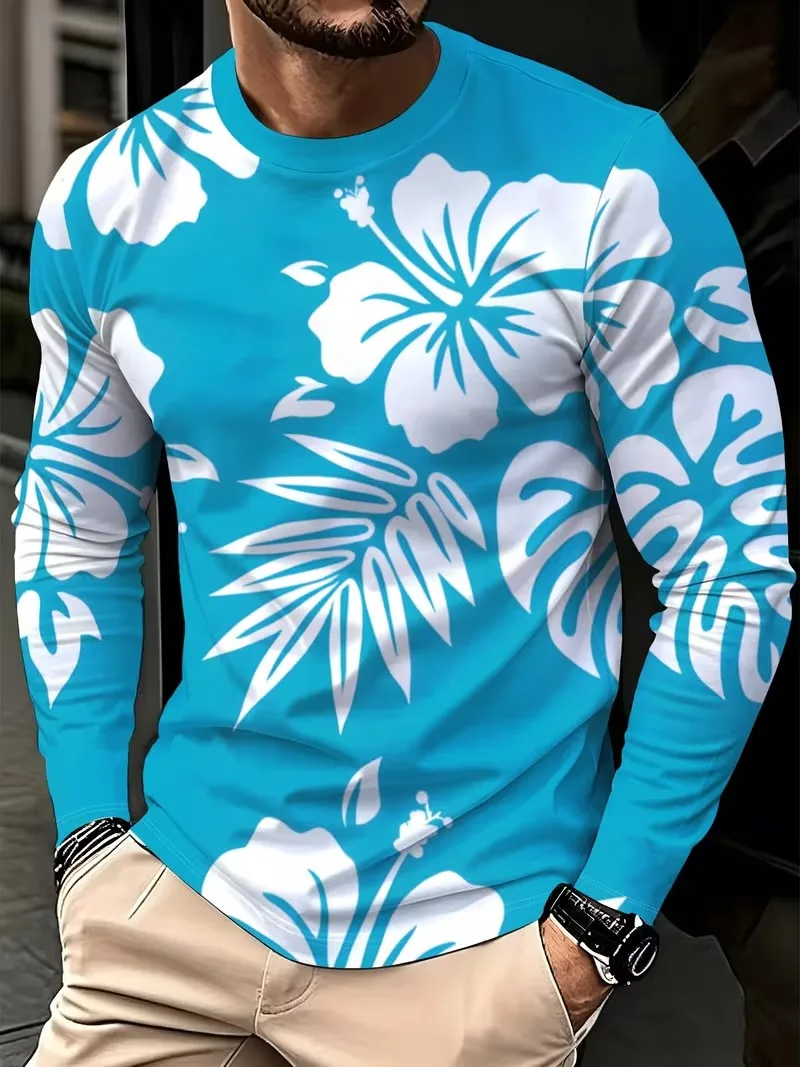 2026 autumn and winter men's new long sleeved round neck T-shirt, 3D casual and fashionable fully printed versatile men's top
