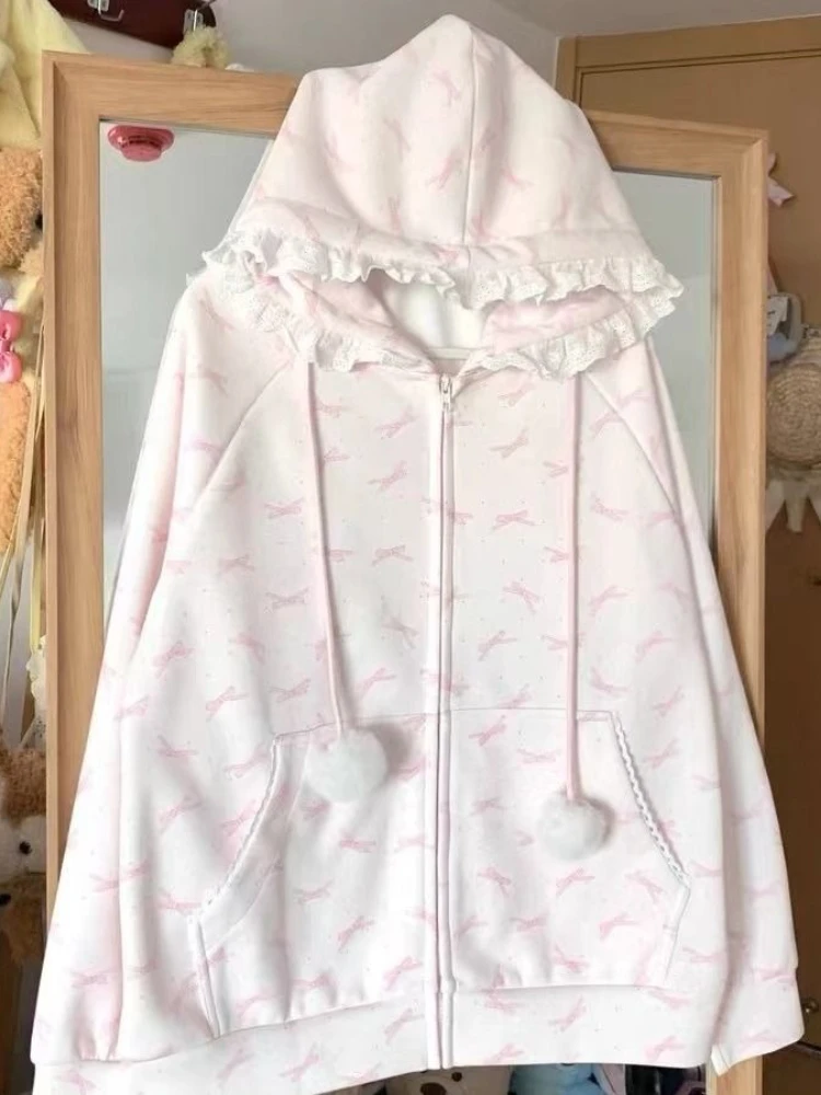 Deeptown Japanese Style Kawaii Hoodies Women Cartoon Harajuku Cutecore Hoodies Sweet Autumn Printing Loose Sweatshirt Aesthetic