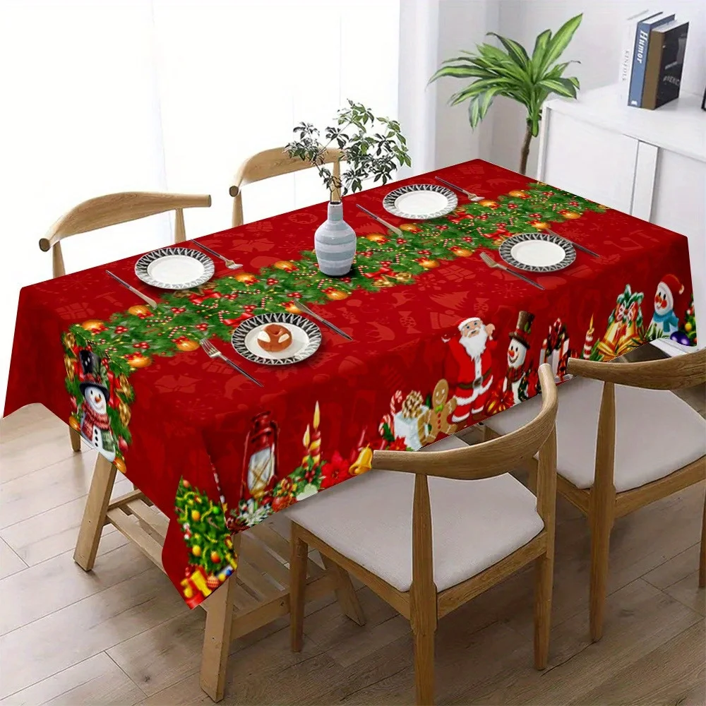 Christmas Snowman Santa Claus Tablecloths for Table Decor Winter Pine Needles Kitchen Dining Table Cloth Christmas Decorations