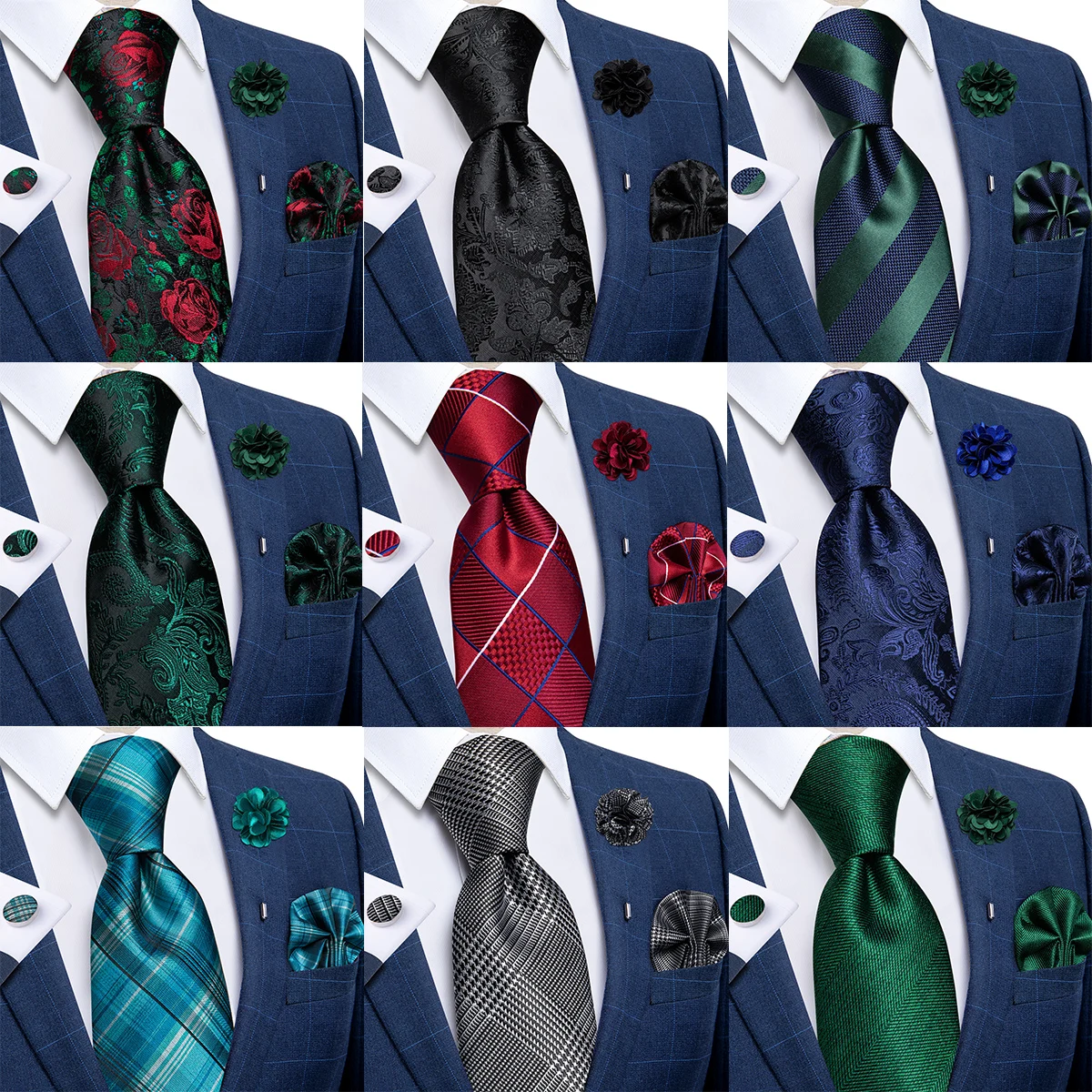 Ties for Men 2023 New Fashion Men's 8cm Necktie with Brooch Pin Pocket Square Cufflinks Wedding Accessories Grooman