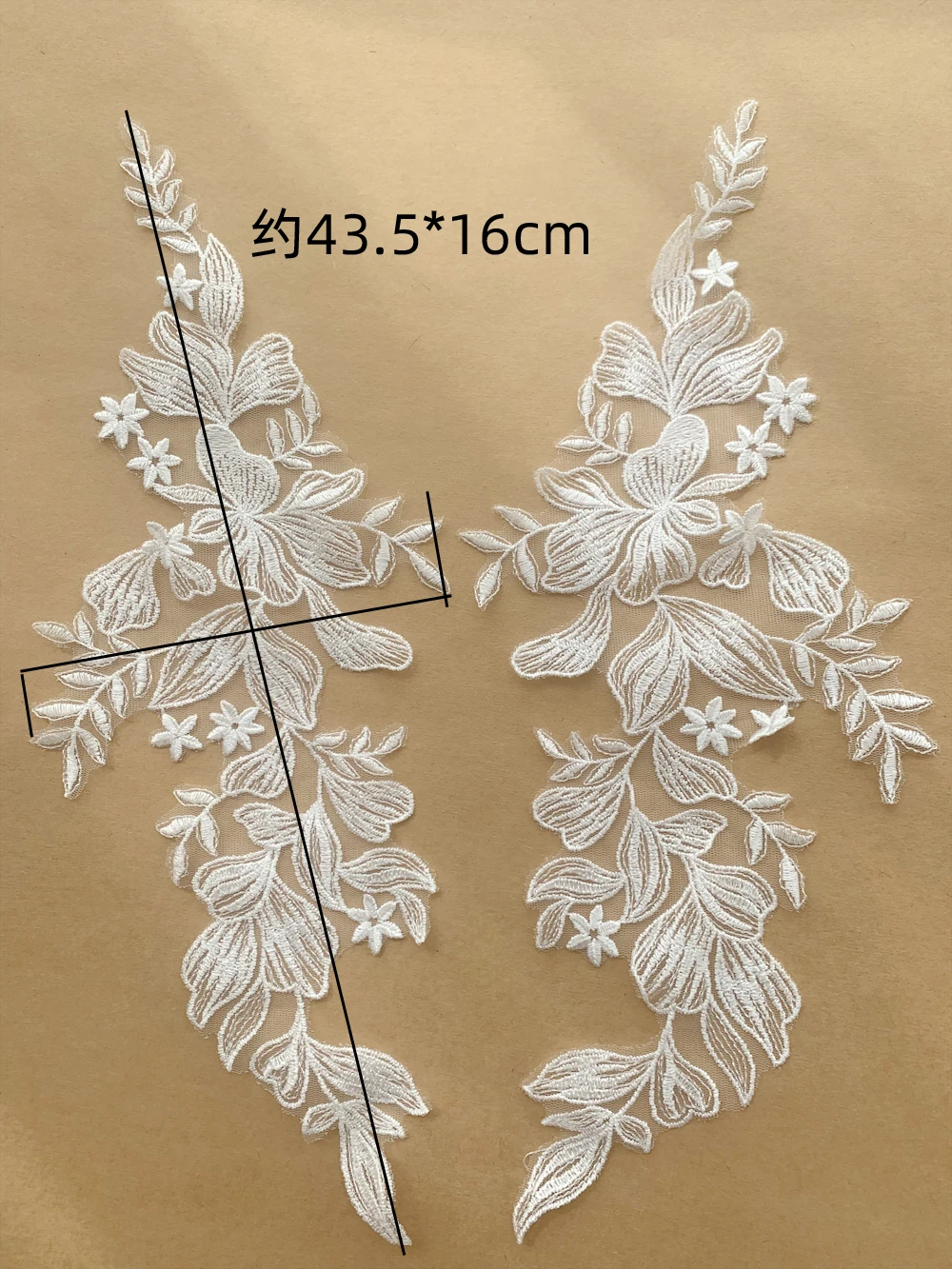 Lace Fabric Embroidered Wedding Gown Appliques, Baroque Trims, Collar Mesh Sew On Patches for Dress, DIY Decoration, Off White