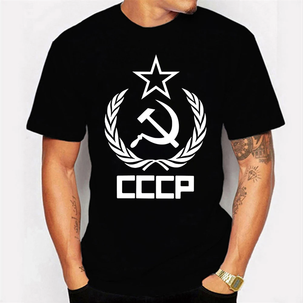 New Men's CCCP Printed T-Shirt Summer Basic Top Solid Short Sleeve Round Neck Slim Tees