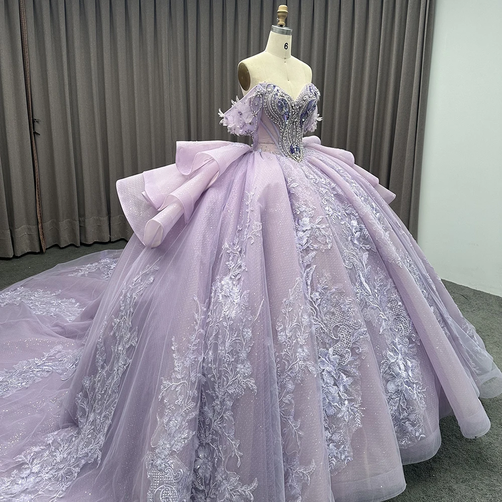 ที่กําหนดเองลาเวนเดอร์ Quinceanera ชุด Elegant Applique ลูกไม้ลูกปัด Tulle เจ้าหญิงวันเกิดหวาน 16 ชุด Lsmc14