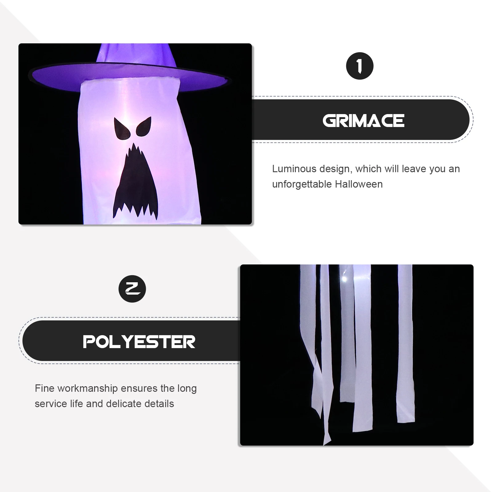 

Luminous Halloween Ghost Direction Pendant Outdoor Garden Balcony Hanging Decoration Lightweight Durable Spooky Wind Flag Ghost