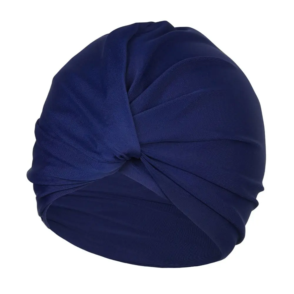 หมวกอาบน้ําหมวกว่ายน้ํายืดหยุ่นสูงยืดหลายสีหมวกว่ายน้ําผ้า Turban ผู้หญิงหมวกว่ายน้ําผมยาว