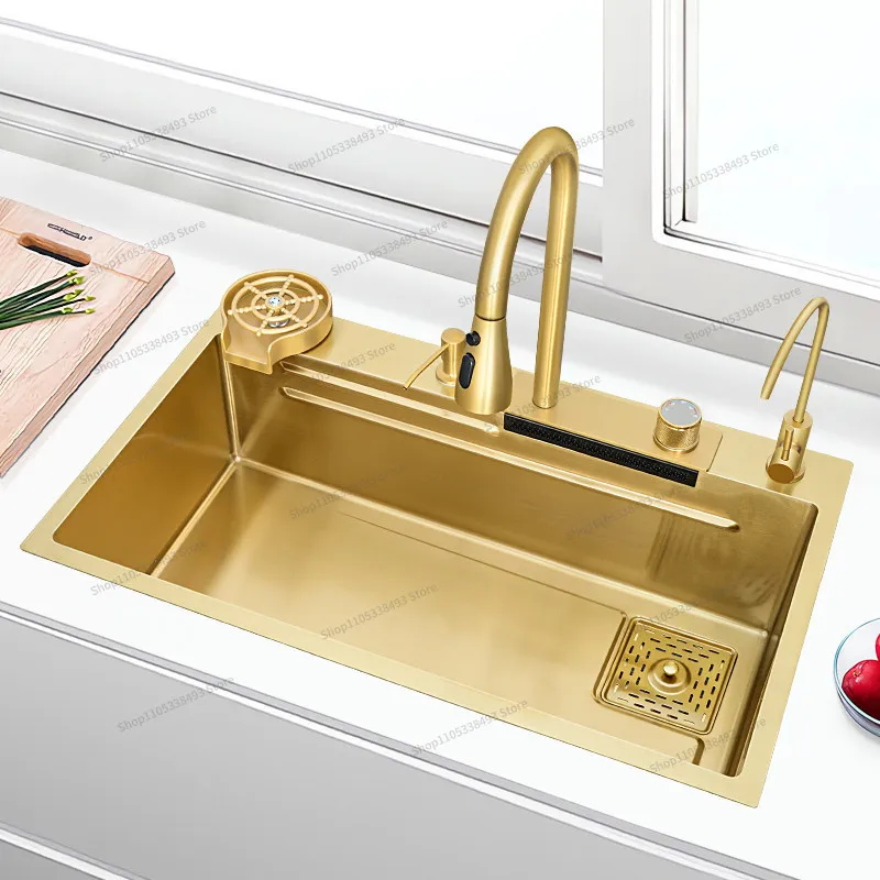 Stainless Steel Feiyu Waterfall Sink Vegetable Sink Large Single Tank Countertop Lower Basin Kitchen Vegetable Sink Thickened