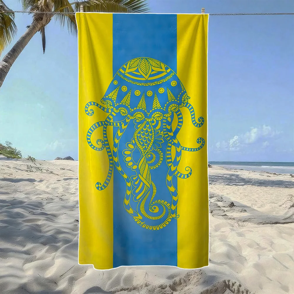 

Пляжное полотенце с принтами морских ракушек, морских черепах и медуз, мягкое, прочное, быстросохнущее, идеально подходит для летнего пляжа, плавания и кемпинга.