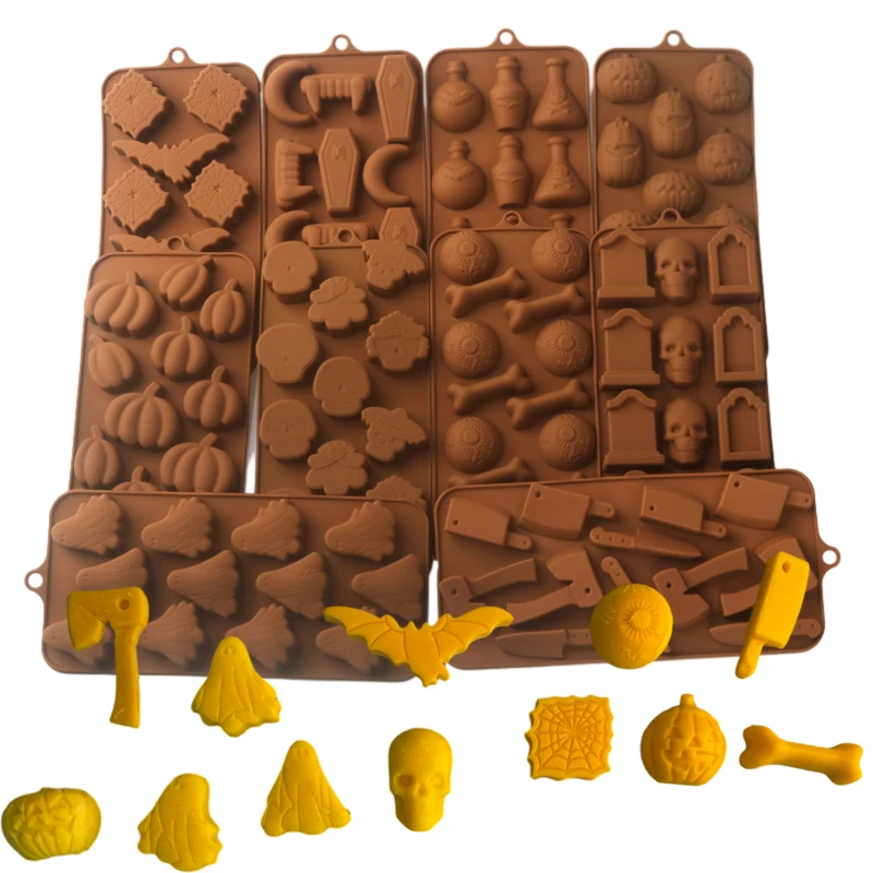 Decoración de Halloween, moldes de Chocolate y caramelo, moldes de silicona para Choc, molde para galletas DIY, calabaza, fantasma, esqueleto, diseño de calavera, molde para pastel