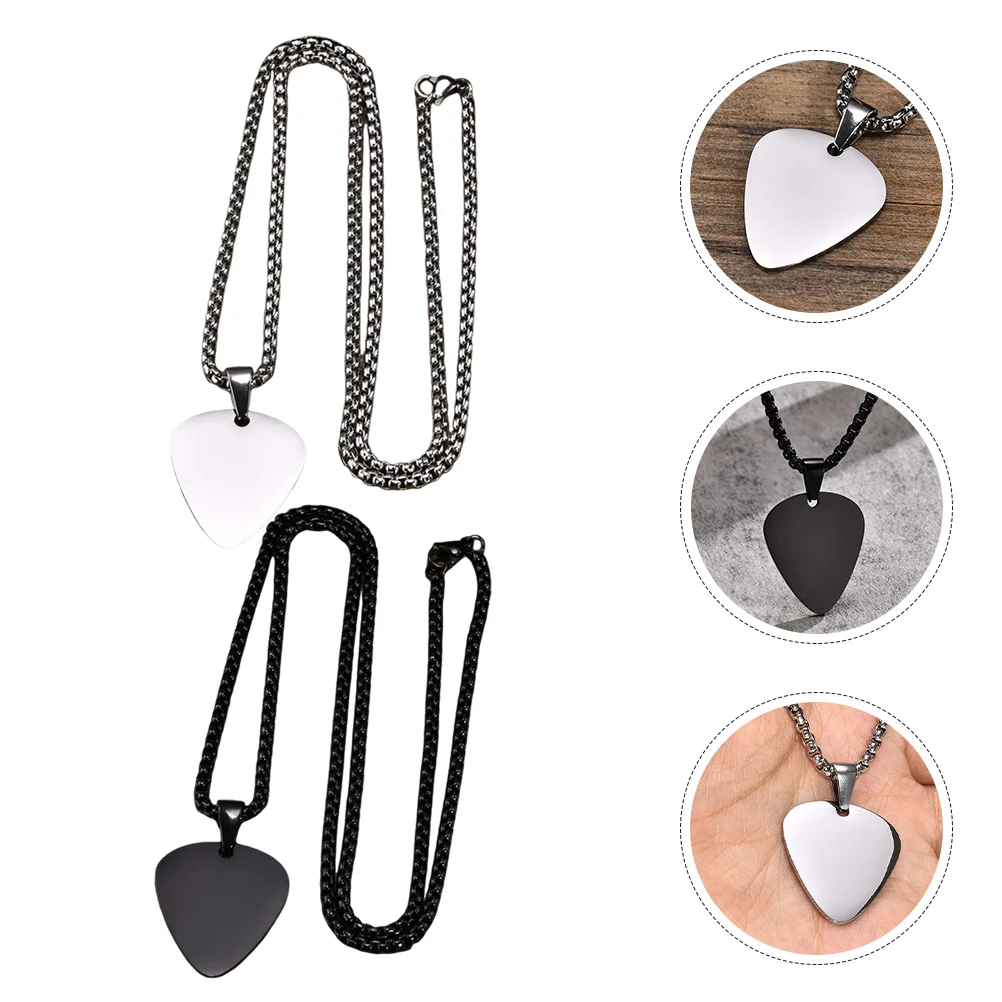 2 Pcs Guitar Pick Sweater Creative Decor Mens Gifts Necklace Jewelry Pendant Chain Bass