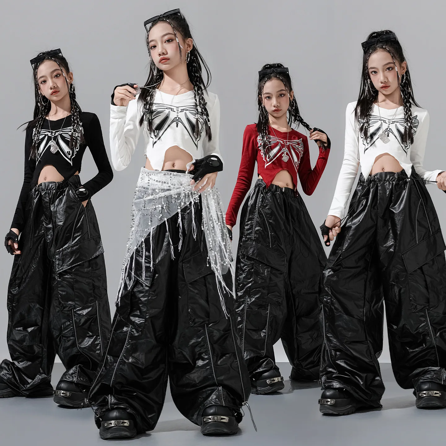 

Новые сценические костюмы для девочек в стиле K-Pop Jazz: черно-белый топ, хип-хоп танцевальный костюм, модная сценическая одежда для показов, уличный комплект с красной юбкой и брюками