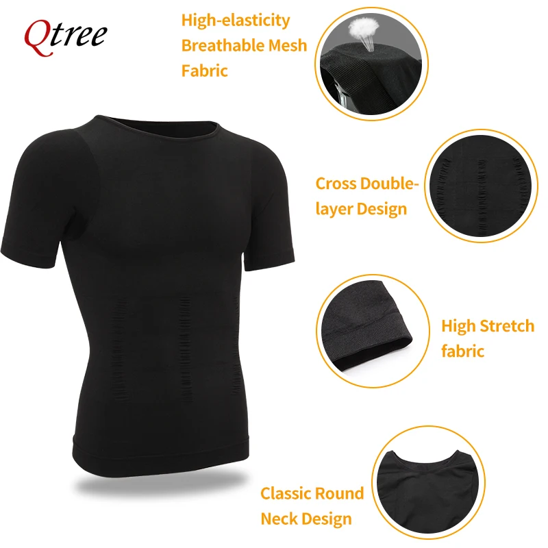 Qtree Men Body Shaper Shirt Slimming Body Shaper Corrective Posture Belly Control Compression Top Waist Trainer Underwear Corset