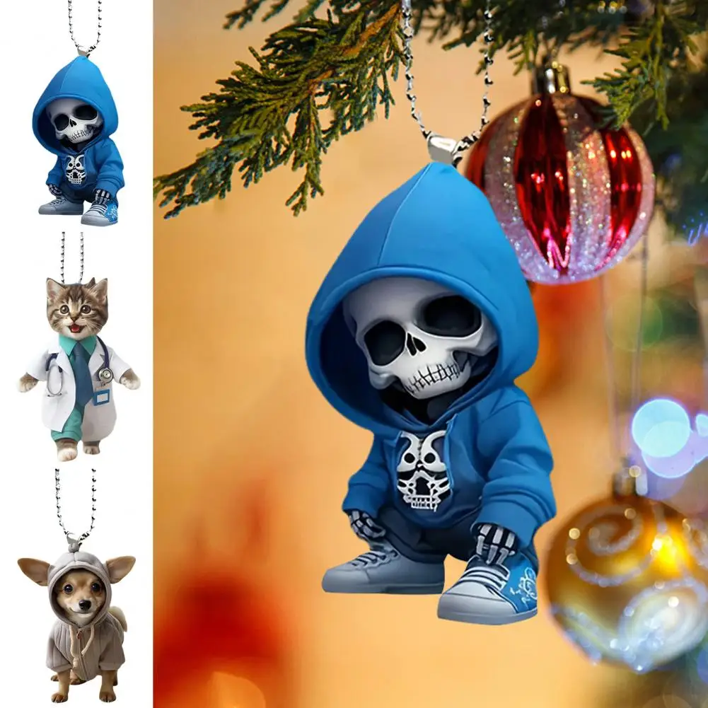 Hanging Skull Decoration Skull Hoodie Acrylic Hanging Decoration Set for Home Christmas Tree Car 2d Flat Dog Cat Ornaments