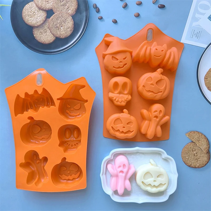 

6 Even Pumpkin Ghost Bat And Other Shapes Halloween Chocolate Silicone Mold Baking Cake Mold 540