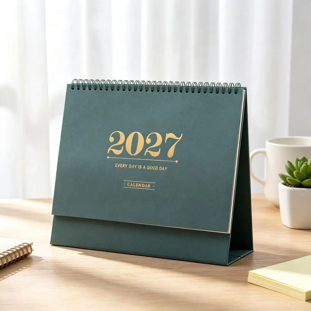 Paper 2027 Desk Calendar Spiral Binding Monthly View Standing Table Calendar Morandi Color Desktop Size Monthly Planner
