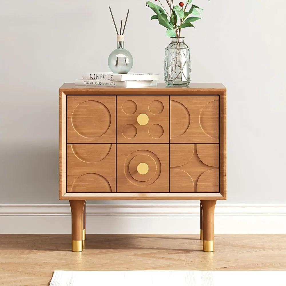 منضدة معاصرة ذات درجين، طاولة جانبية خشبية ذات درجين، طاولة جانبية لتخزين غرفة النوم الريفية