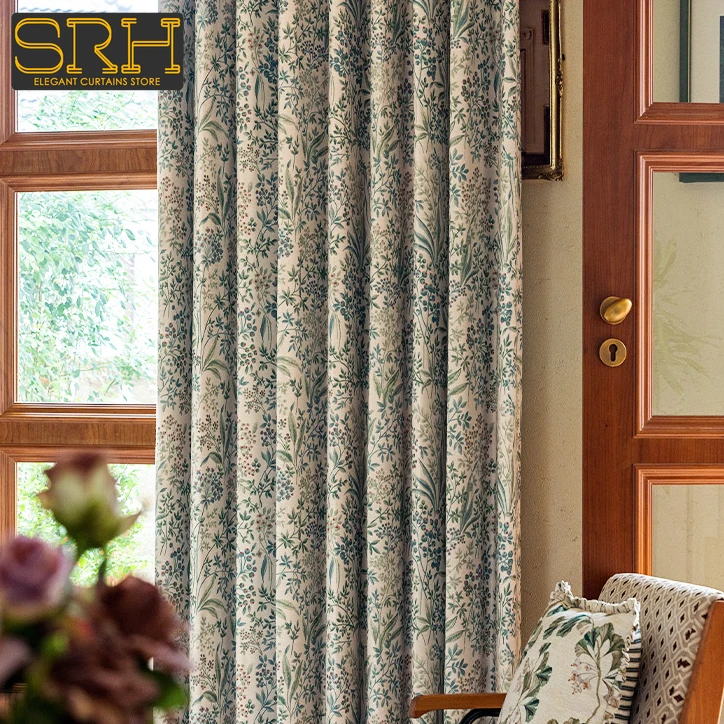 American Rustic Curtains for Living Room Bedroom Vintage Floral Print Cotton Linen Blackout High-end Elegant French Custom Cloth