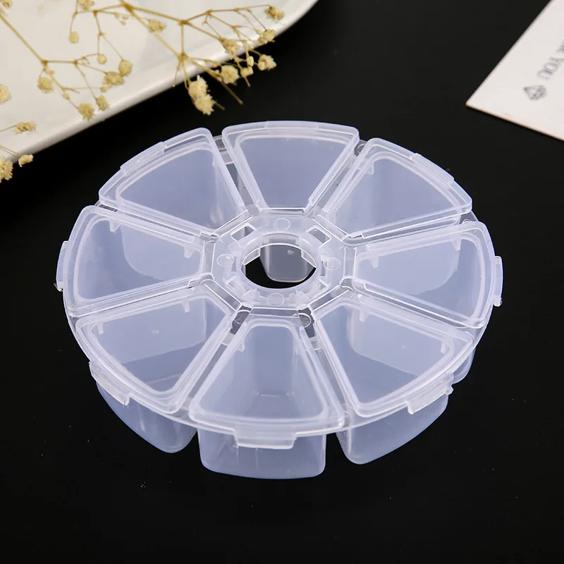 8 Grids Storage Box Beads Jewelry Round Compartment Plastic Organizer Transparent Container Case