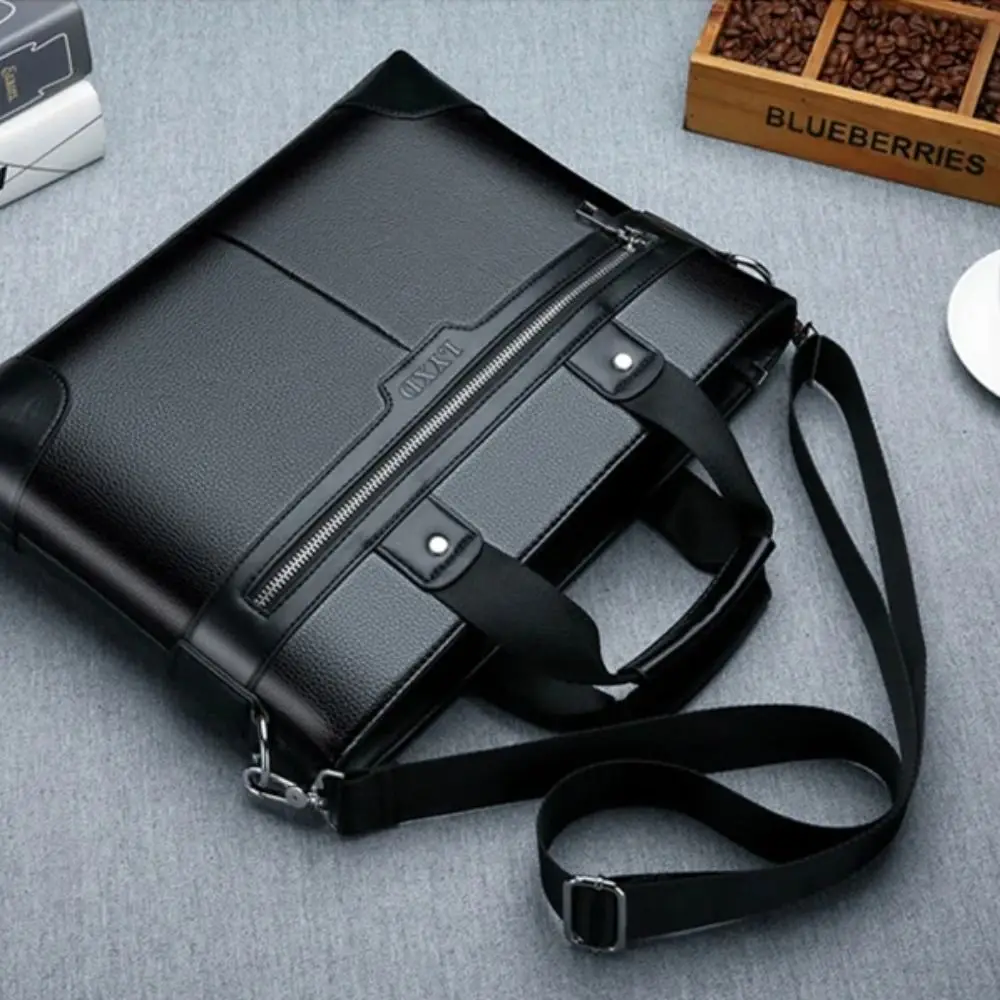 Large Capacity PU Leather Briefcase Oxford Cloth Zipper Closure Business Documents Bag Paper Organizer Multifunctional