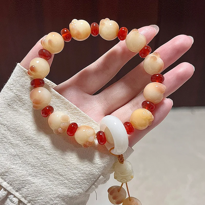 Carved Cat's Paw Bodhi Bracelet Female Student Hand Toy Bracelet White Jade Bodhi Buddha Beads Amusement Article Bracelet Female