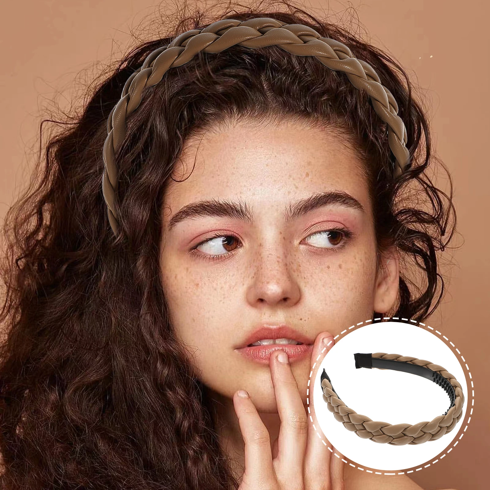 

Retro Braided Broadside Headband Durable Pu Plastic Hair Decor For Party Festival Cosplay Stage Adorable Costume Headdress Woven