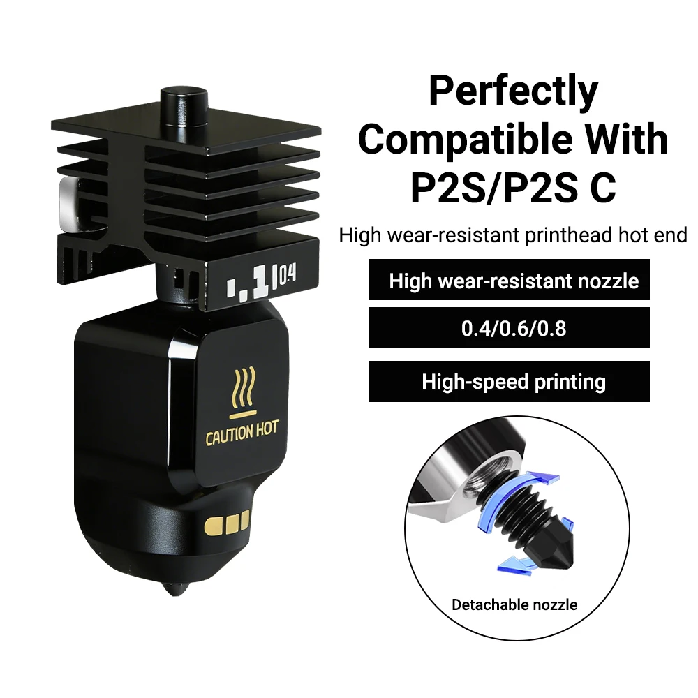 

P2S Hotend Kit 0.4 0.6 0.8mm Removable Hardened Steel Nozzle High Speed Printing 1.75mm For P2S P2SC 3D Printer Print Head