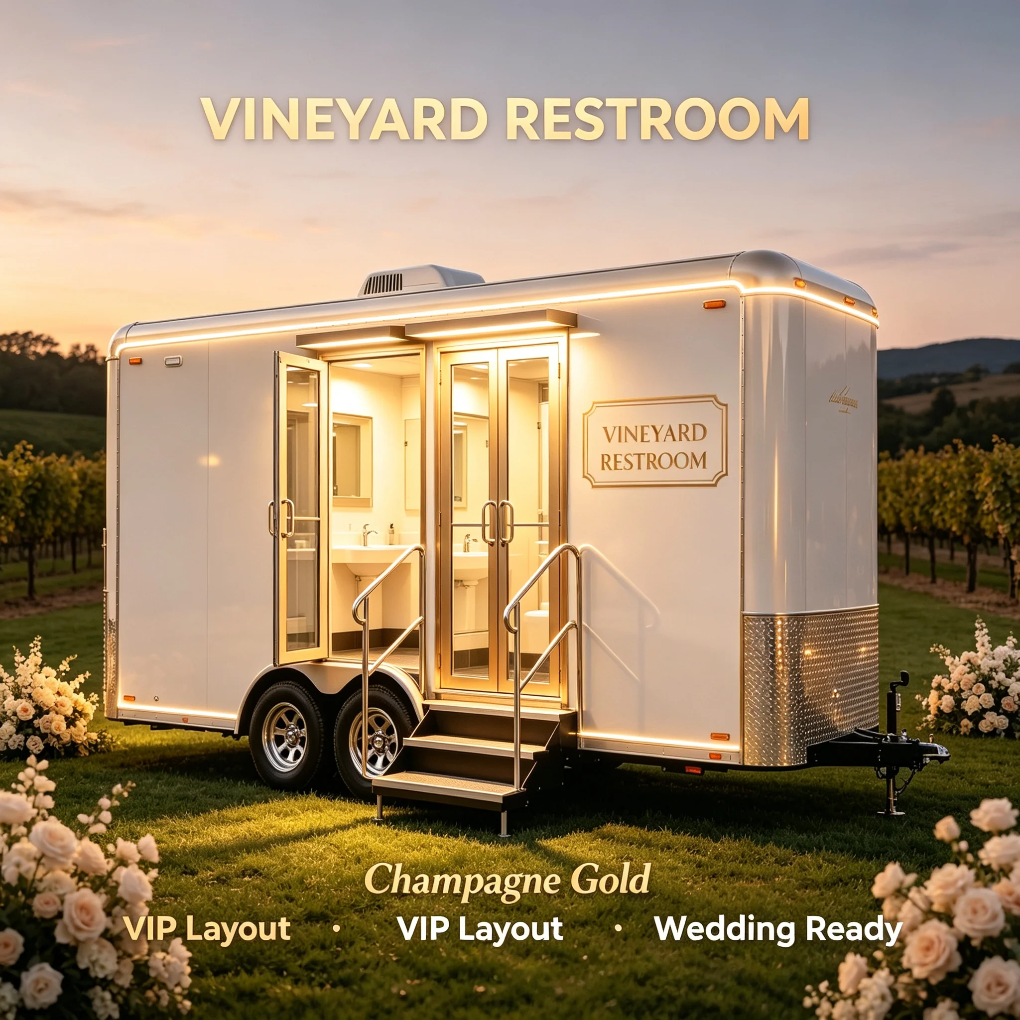 ommercial Dual Compartment Mobile Restroom Trailer LED Light Steps For Outdoor Wedding Event Luxury Portable Toilet