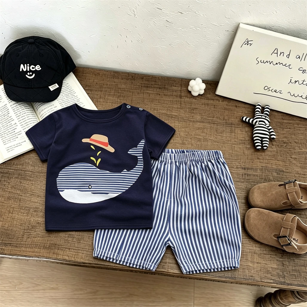 Conjunto de Ropa de Verano 2026 para Niños y Niñas, Camiseta con Dibujos Animados + Pantalones Cortos, Conjunto de Dos Piezas, Disfraz Informal a la Moda, Camisetas Bonitas, Conjunto de Pantalones Cortos Versátiles