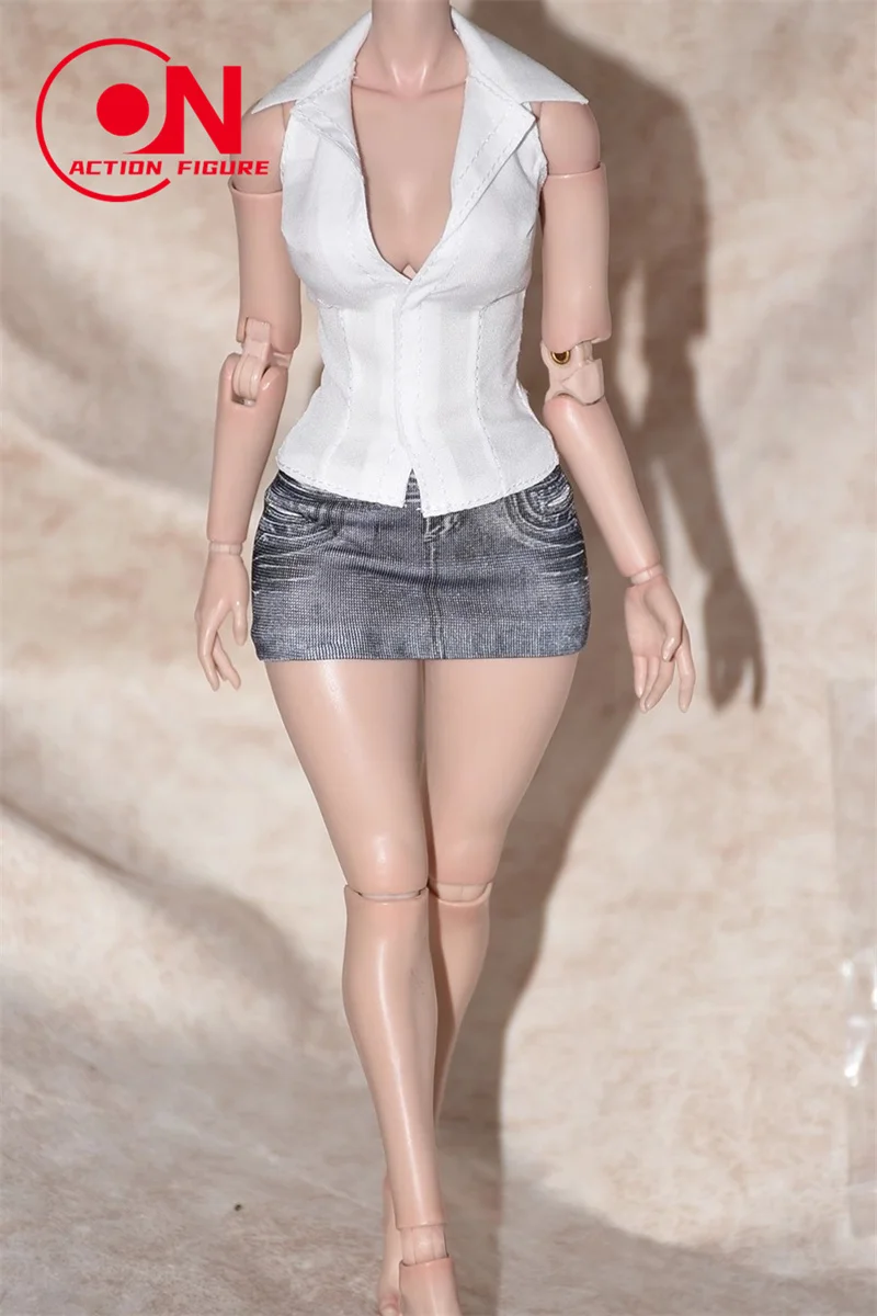 Personalizado 1/6 escala feminino branco camiseta xadrez saia plissada roupas modelo caber 12 ''tbl s07c at202 soldado figura de ação corpo