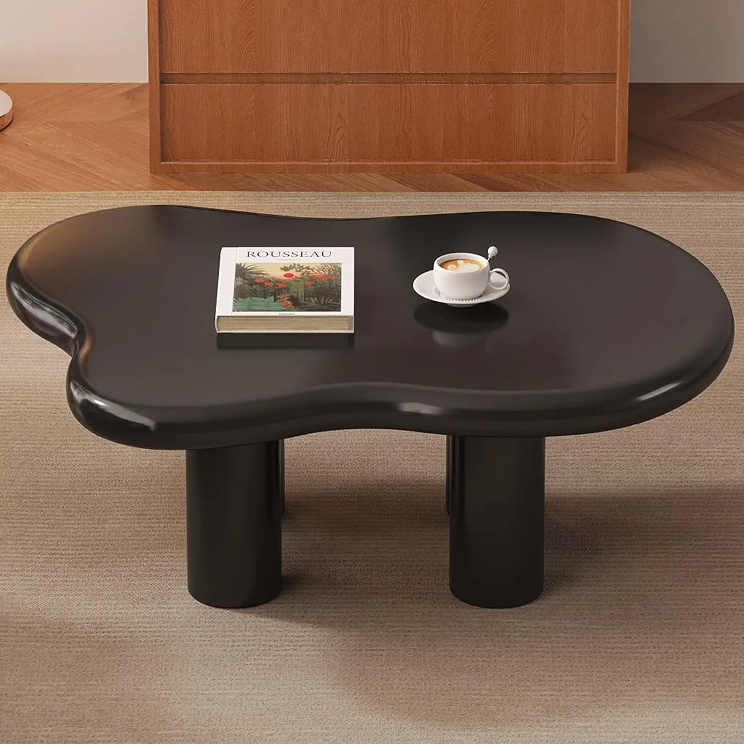 

Журнальный столик Cloud Coffee Table, 35,43 дюйма, черный, для гостиной, нестандартной формы, в мультяшном стиле, современный приставной столик на 4 ножках