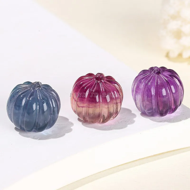 10 Pcs/lot Natural Fluorite Carved Pumpkin Shape Bead Random Color Crystal Spacer Bead For Jewelry Making Christmas Accessory