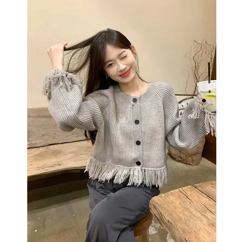 Tassel Fashion Women Sweaters 2024 Autumn Winter Pullovers Korean Knitwears Long Sleeve Clothes Knit Top Ladies Button Sweater