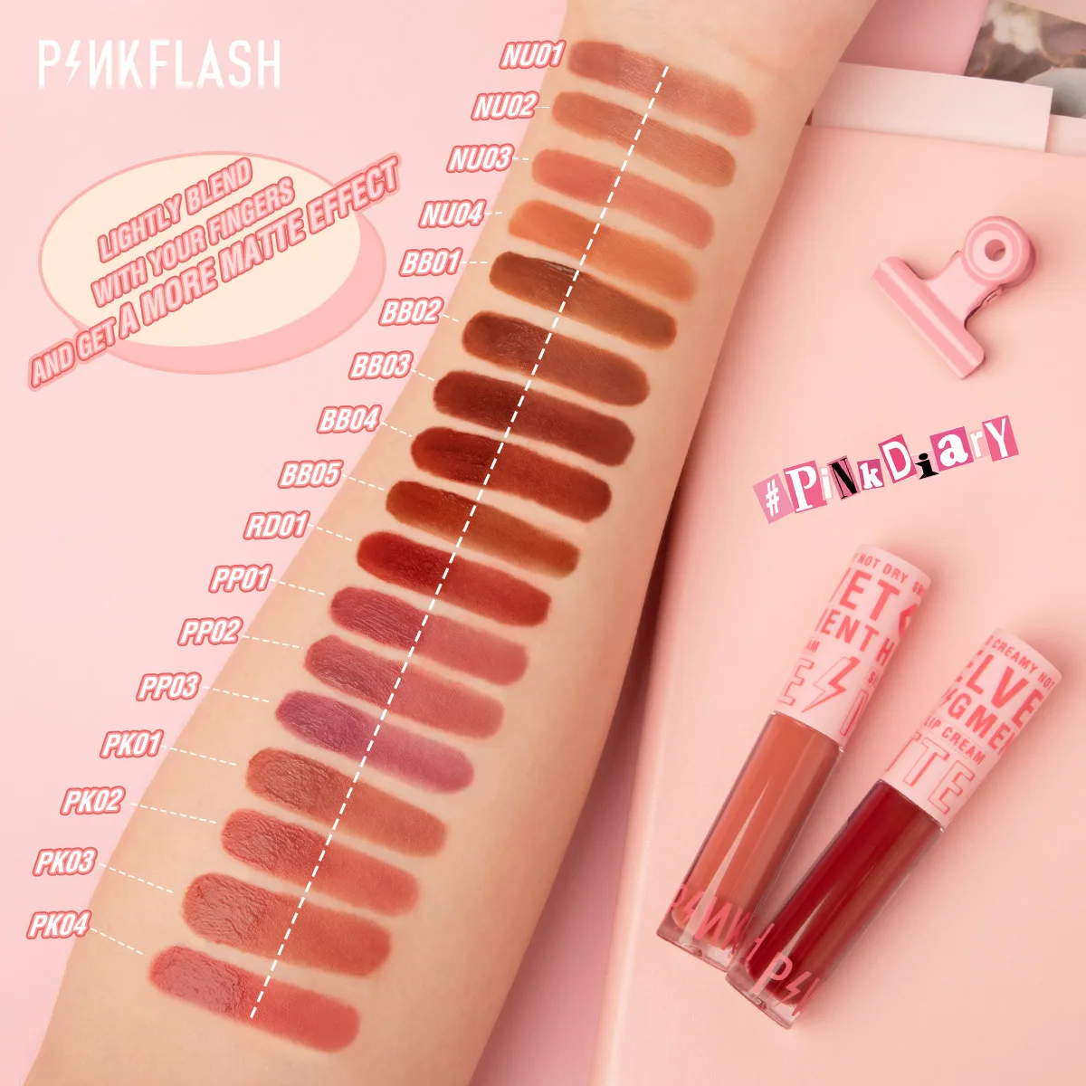 PINKFLASH Matte Velvet Liquid Lipstick Waterproof Long-lasting High Pigment Lip Glosses Moisturizing Lip Tints Makeup Cosmetics