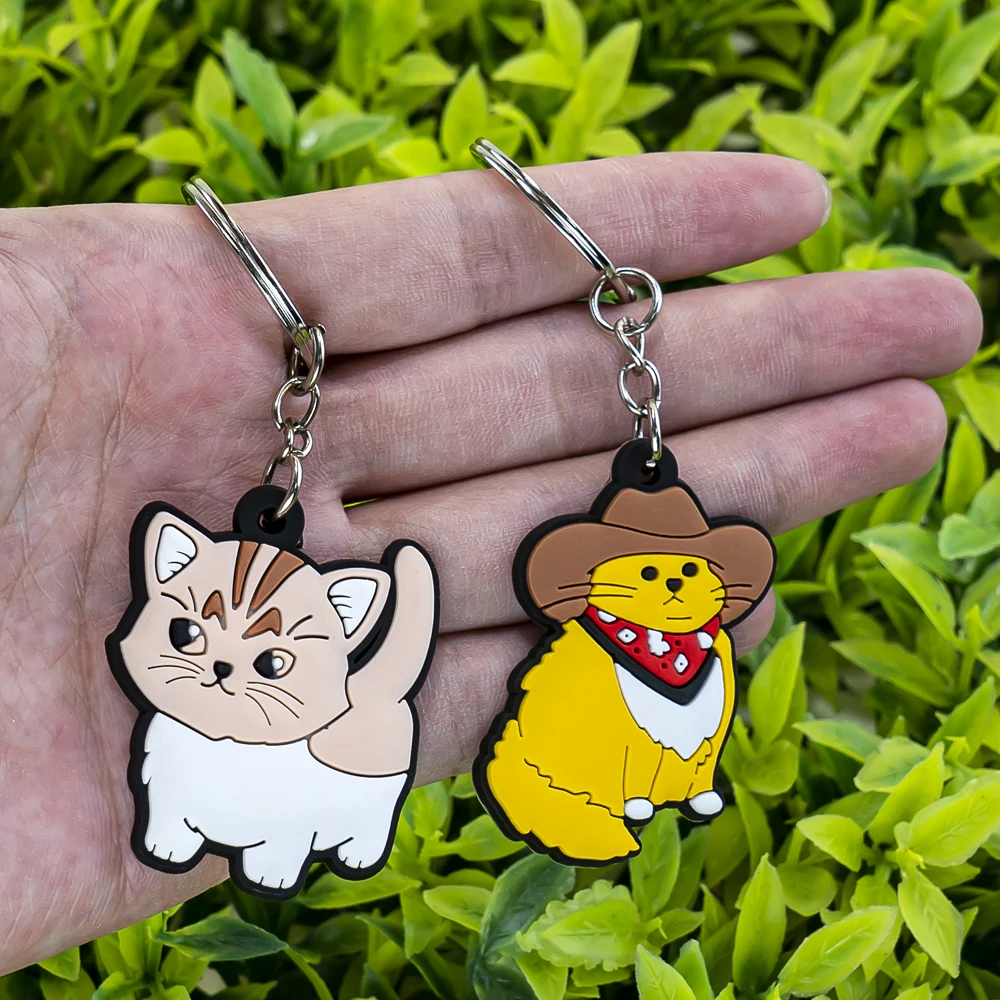 1PCS Animal Keychains Cute Black Cat Dach Dog Funny Style Duck Keyring Keychain for Bag Car key Accessories Kids Favor Key Decor