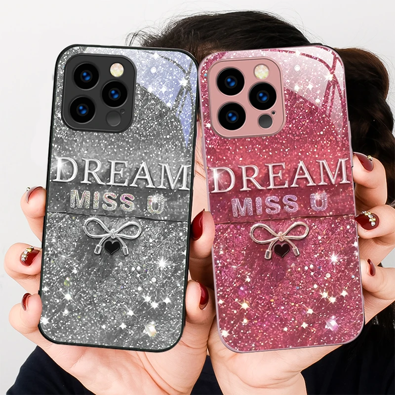 

Love and Rose Purple Bow For iPhone 16 E 15 14 13 Plus 12 mini 11 Pro Max XR Xs X 7 8 P lus 6 6S 16E Tempered Glass Phone Case