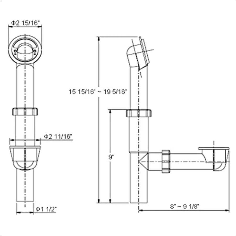 Design House 522458 Комплект слива для ванны из ПВХ Roughin с переливом, регулируемой высотой и глубиной 1,5 Вт x 19,3 ч, белый