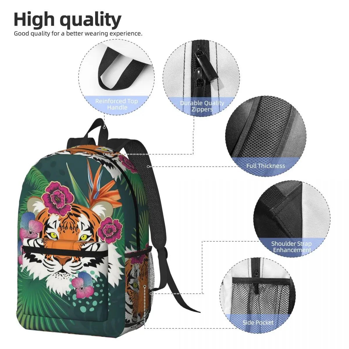 Leopard Tiger Cartoon 2 Backpack Daypack Large Capacity Children BookBag School Bag Shoulder Bags for Men Women