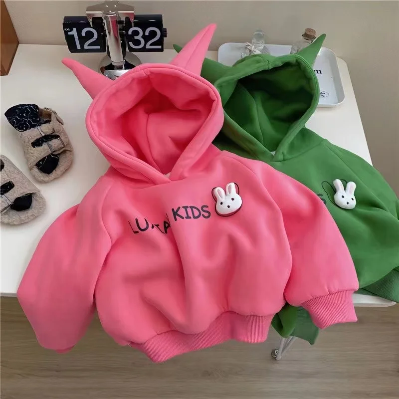 

Children's Autumn and Winter Sweaters Girls Plush And Thick Sweaters Girls Babies Fashionable 3D Letters Casual Jackets Kids