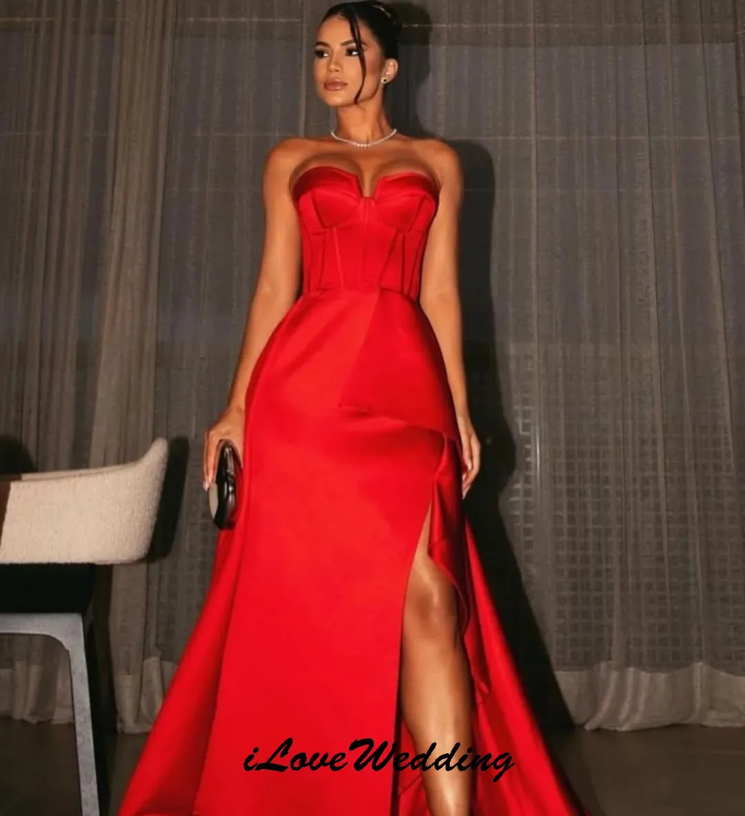 Elegant Red Women Evening Dresse2025 Satin Wedding Party Dress For Women Formal Gowns A-Line Prom Dress Floor Length Customized