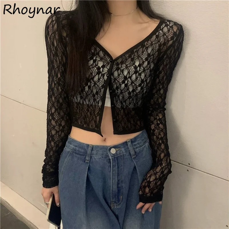 Cropped Blouse Women Ins Solid Fashion Elegant V-neck Popular Girls Simple All-match Sun-proof Outerwear Student Summer New Cozy