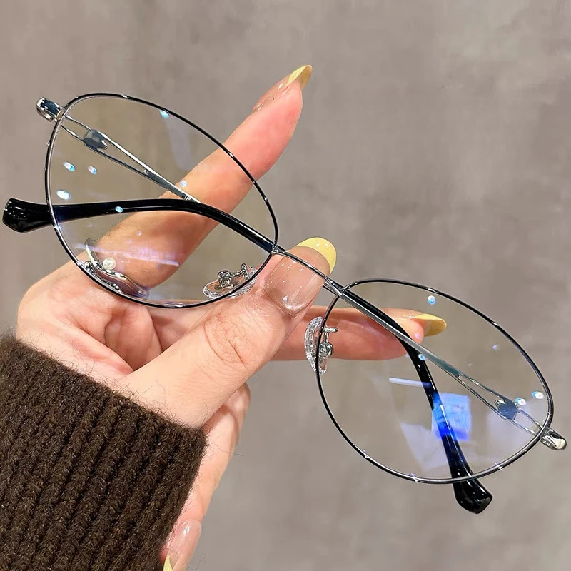 Elliptical metal frame anti-blue light glasses - Korean version for ladies, elegant and stylish decorative glasses