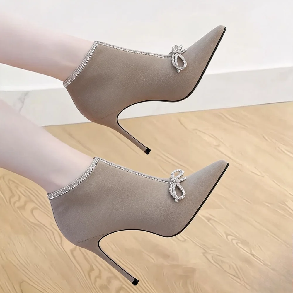HMZ Elegant Black Rhinestone High Heels Pointed Toe Stiletto Women Shoes Genuine Leather Comfortable 2026 New Spring