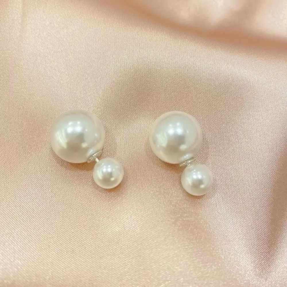 Double Big Small Imitation Pearl Stud Earrings Women Simple Round Ball Brincos Wedding Jewelry Birthday Friend Christmas Gift