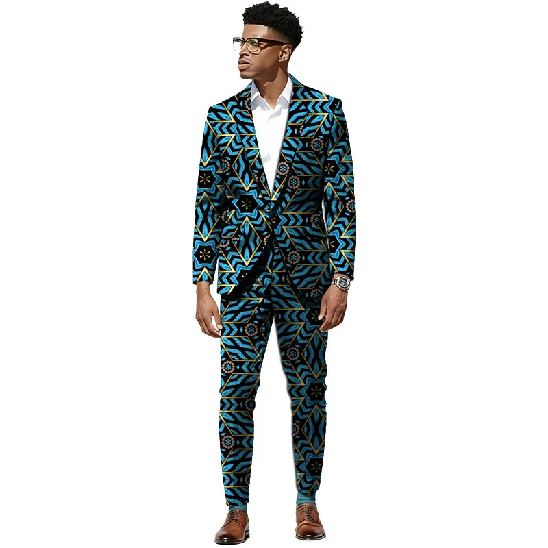

African Garb Couture Men‘s Casual Suits 2-Piece Blazer And Pant Male Ankara Fashion Tailored Wedding Costume