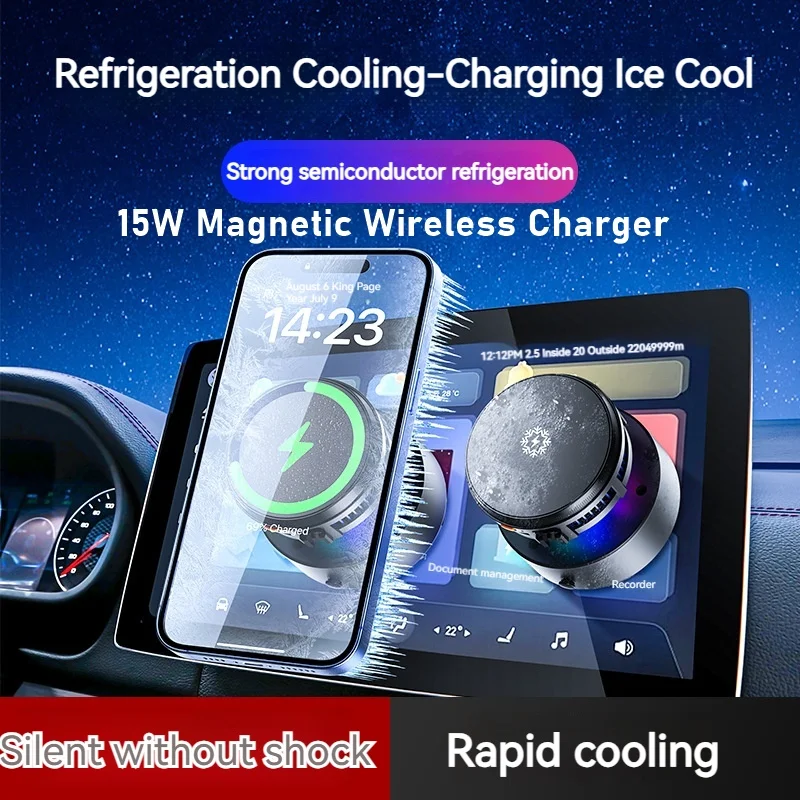 Electric Vacuum Cooling Magnetic Car Phone Wireless Charger Holder Mirro Gym Bath Shower for Iphone 16 15 14 13 12 11 Pro Max